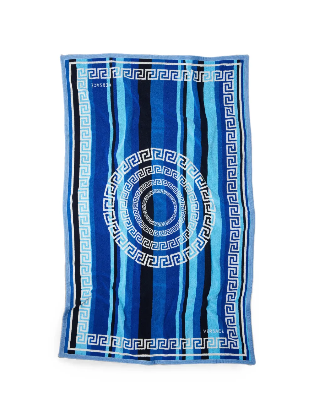 Versace Home Striped Cotton-terry Jacquard Bath Towel In Blue
