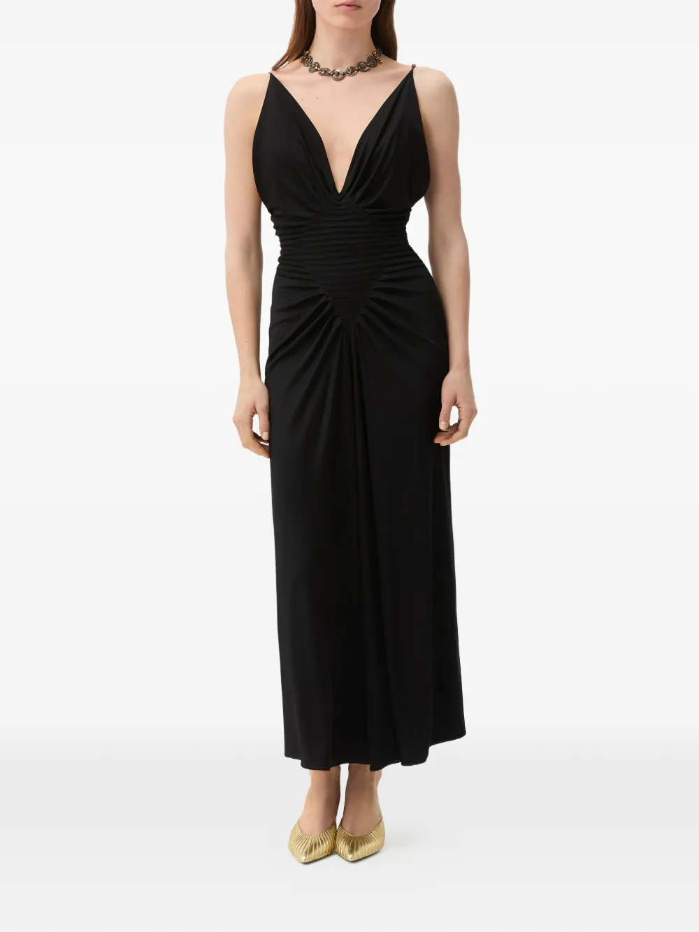 Versace Viscose jersey gedrapeerde avondjurk Zwart