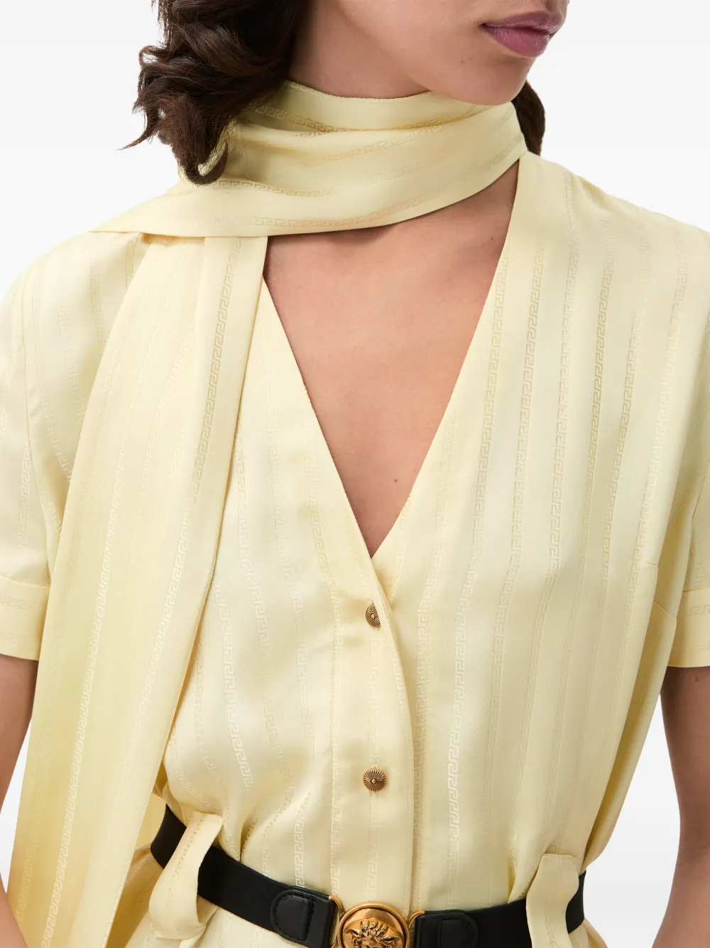 Versace Midi-blousejurk met Greca-jacquard Geel