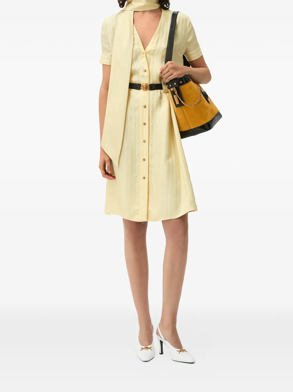 Versace Midi-blousejurk met Greca-jacquard Geel