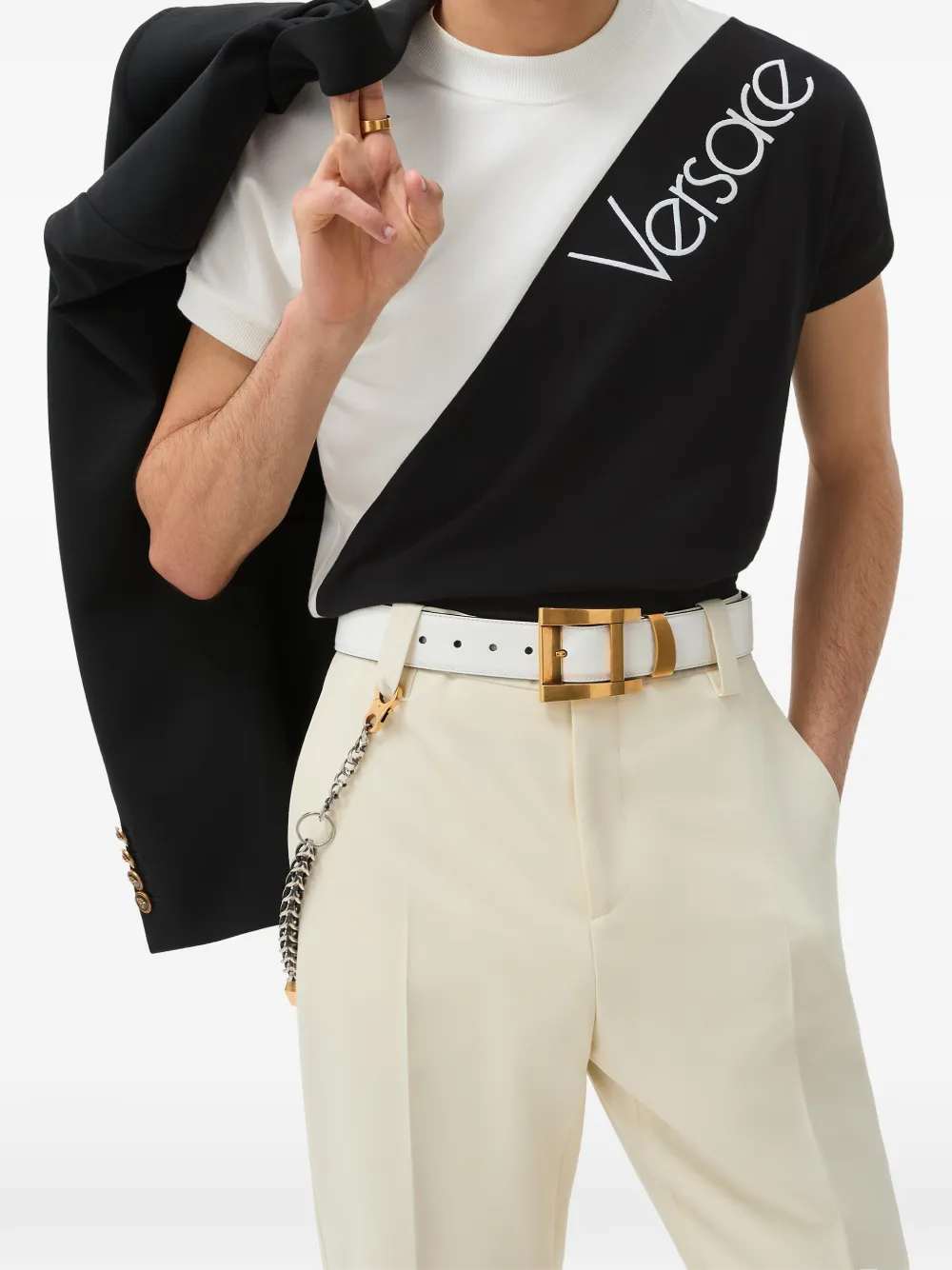 Versace Stretch katoen-jersey T-shirt met geborduurd logo Zwart