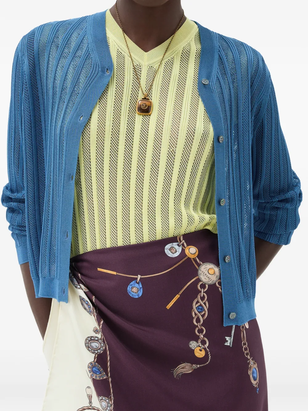 Versace Viscose ribgebreid vest met mesh Blauw