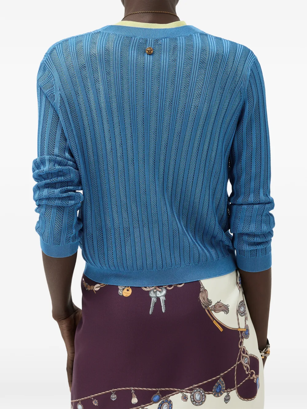 Versace Viscose ribgebreid vest met mesh Blauw