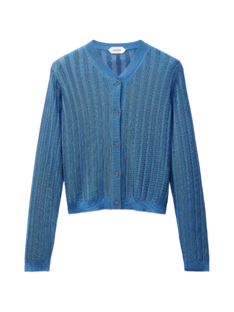 Versace viscose mesh ribbed knit cardigan