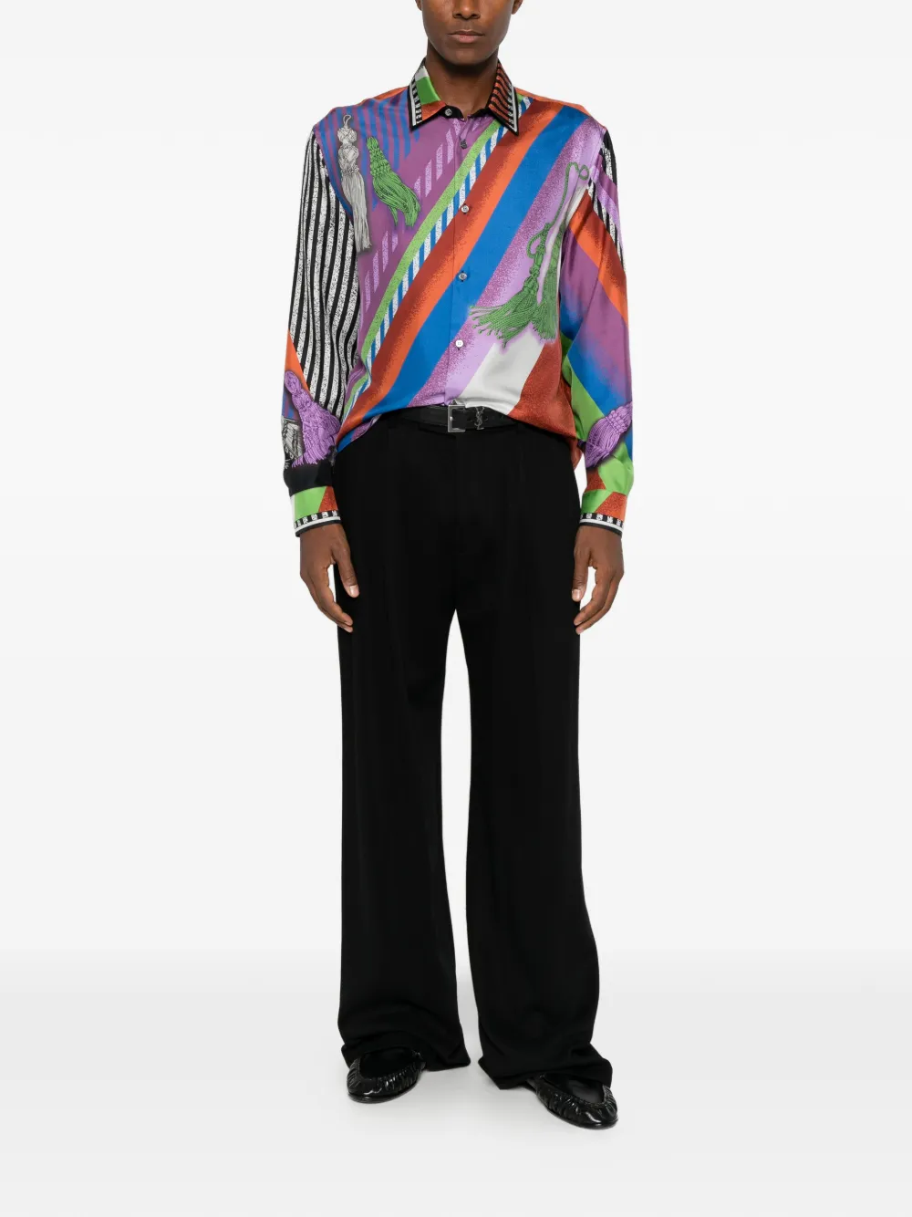 Versace Zijden twill overhemd met print Blauw