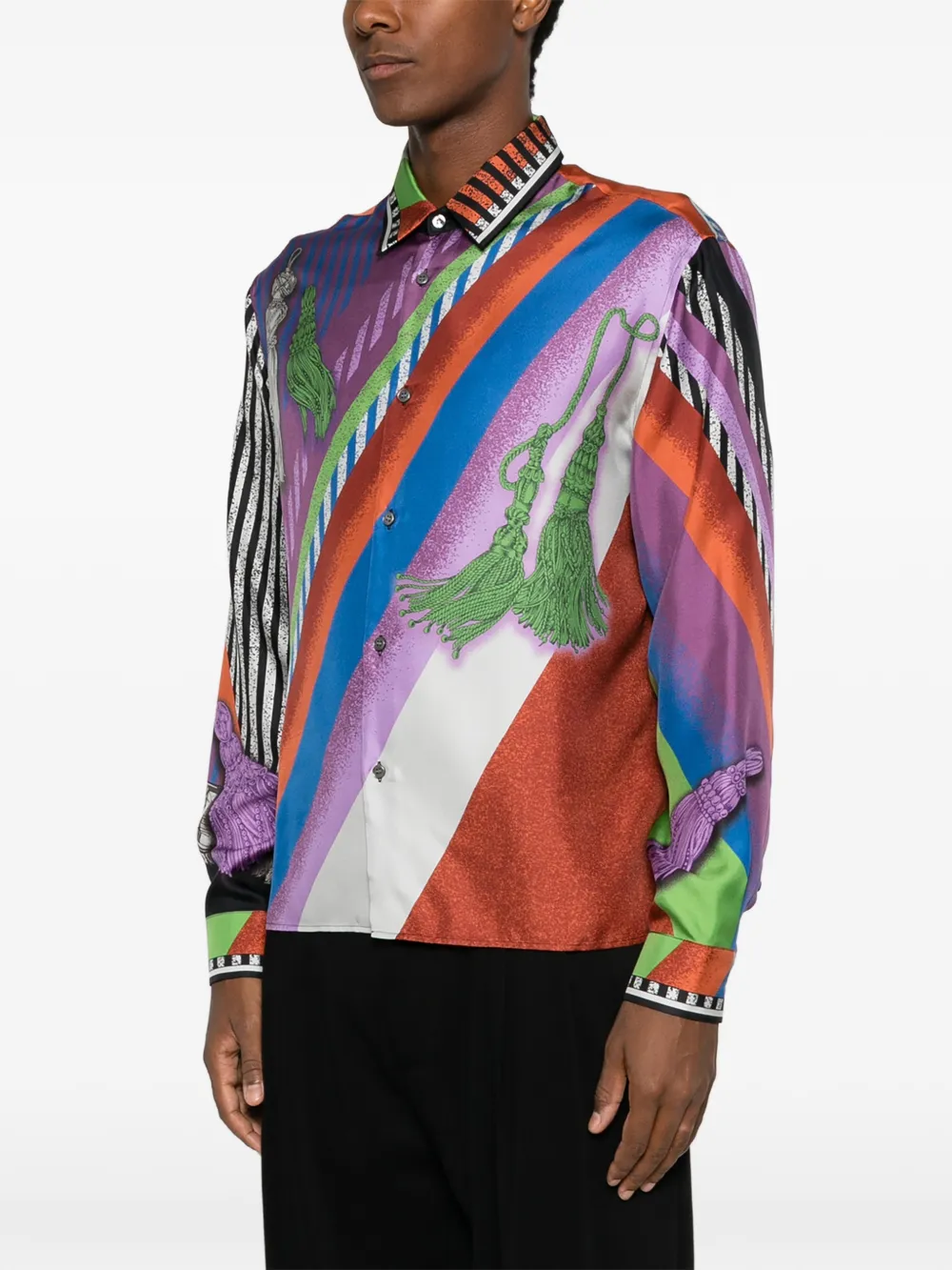 Versace Zijden twill overhemd met print Blauw