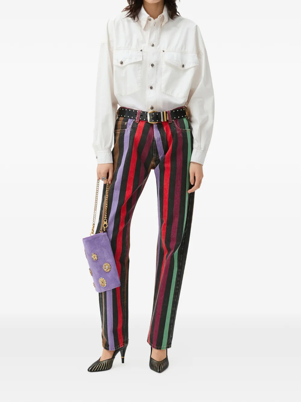  Versace Vaqueros Rectos A Rayas - Azul 