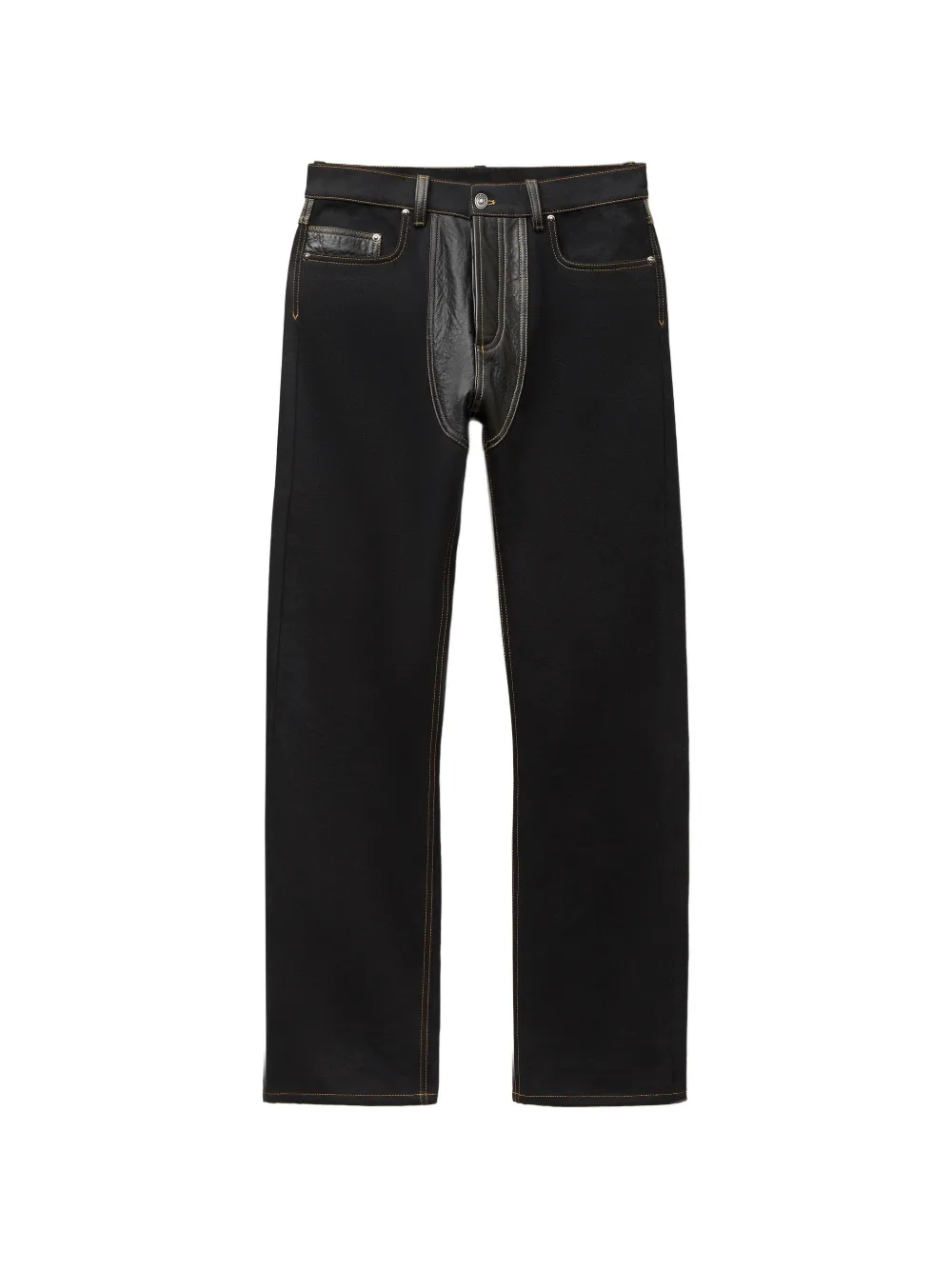 Versace Jeans dritti in denim e pelle - Nero