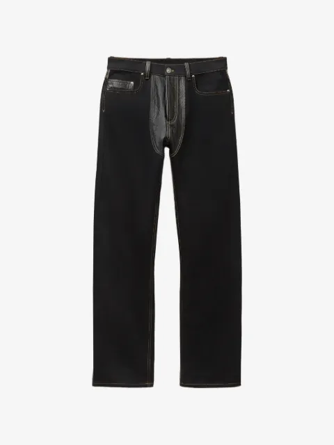 Versace denim & leather straight jeans