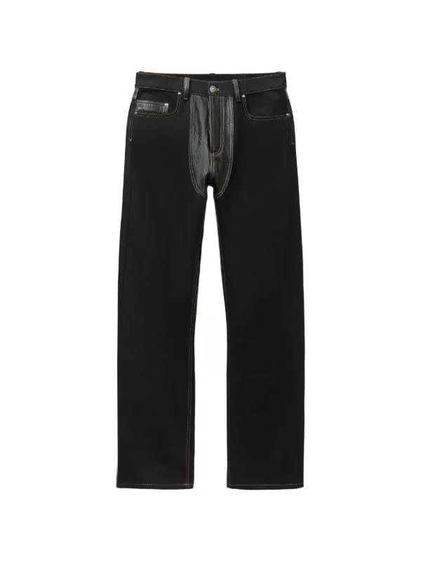 Versace Denim & Leather Straight Jeans | Black | FARFETCH