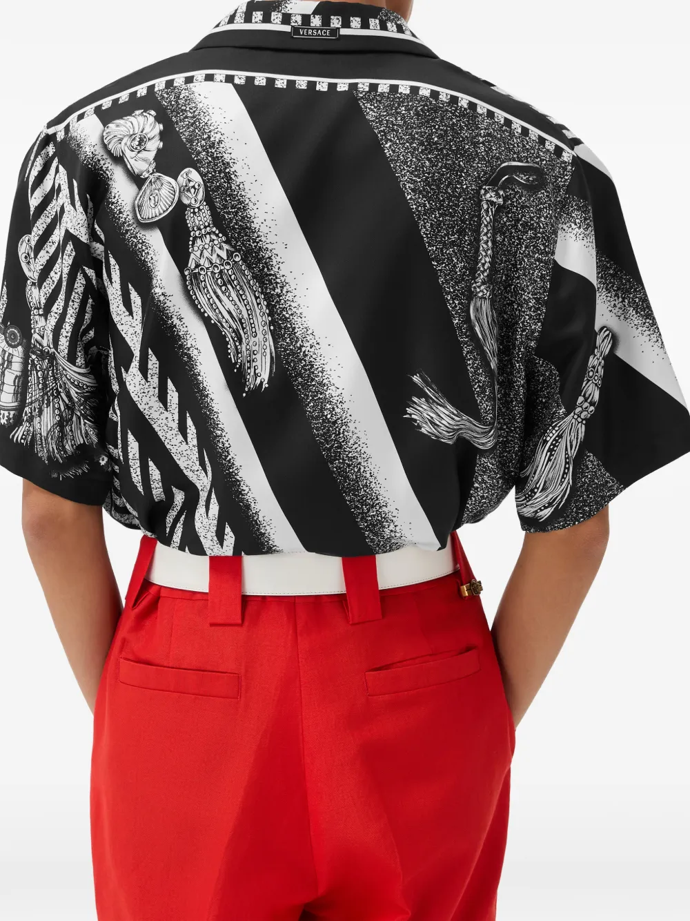 Versace Zijden twill blouse met print Zwart