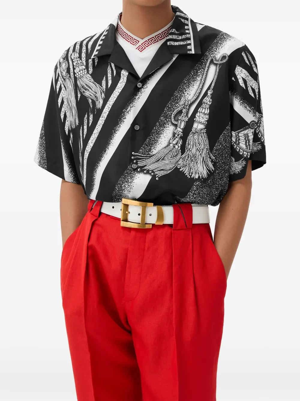 Versace Zijden twill blouse met print Zwart