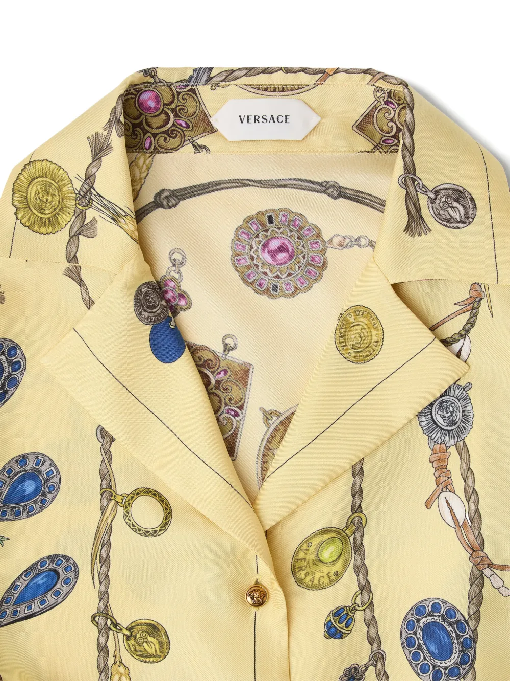 Versace Blouse met gestrikte taille en print Geel