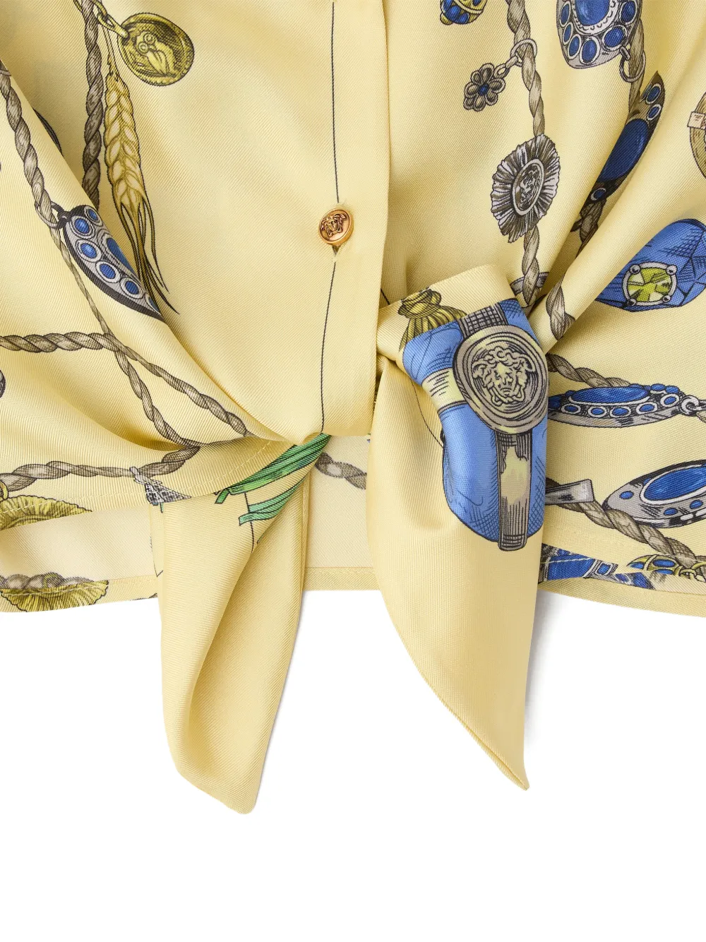 Versace Blouse met gestrikte taille en print Geel