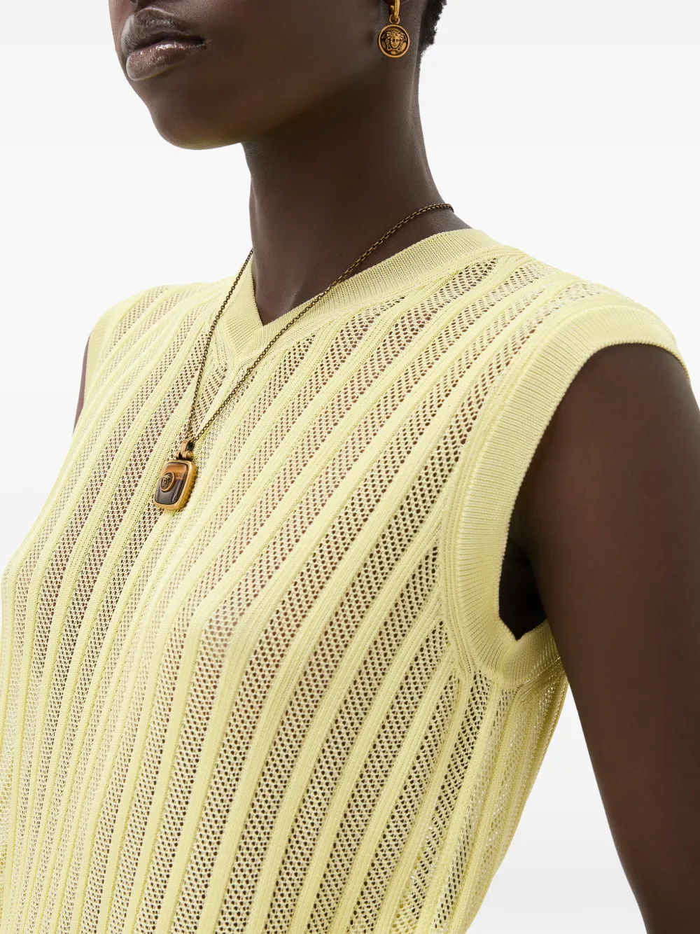 Versace Viscose ribgebreide top met mesh Geel