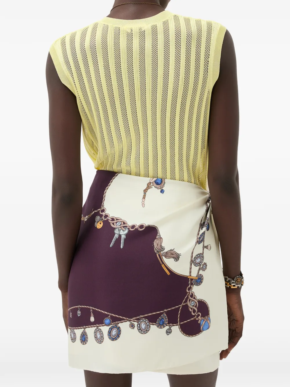 Versace Viscose ribgebreide top met mesh Geel