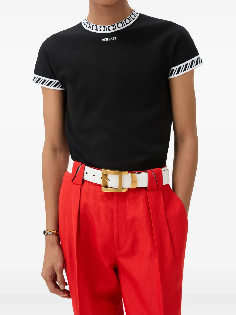 Versace Gebreid katoenen T-shirt Zwart