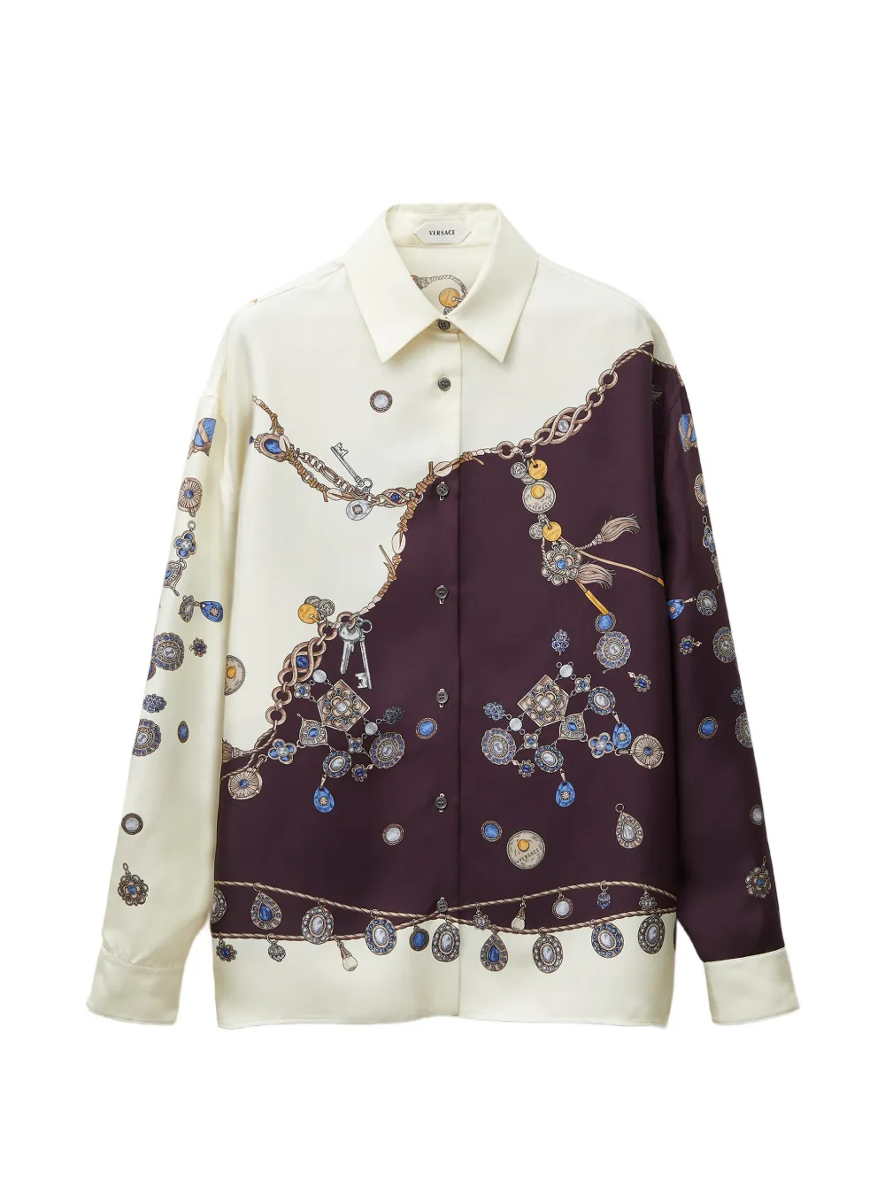 Versace Printed Silk Twill Shirt In Neutral