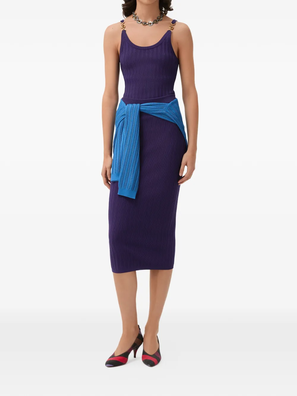 Versace Ribgebreide midi-rok met Medusa-plakkaat Paars