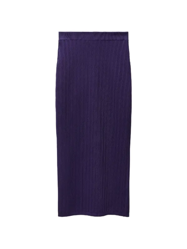Versace Stretch Viscose Mesh Ribbed Knit Midi Skirt in Purple