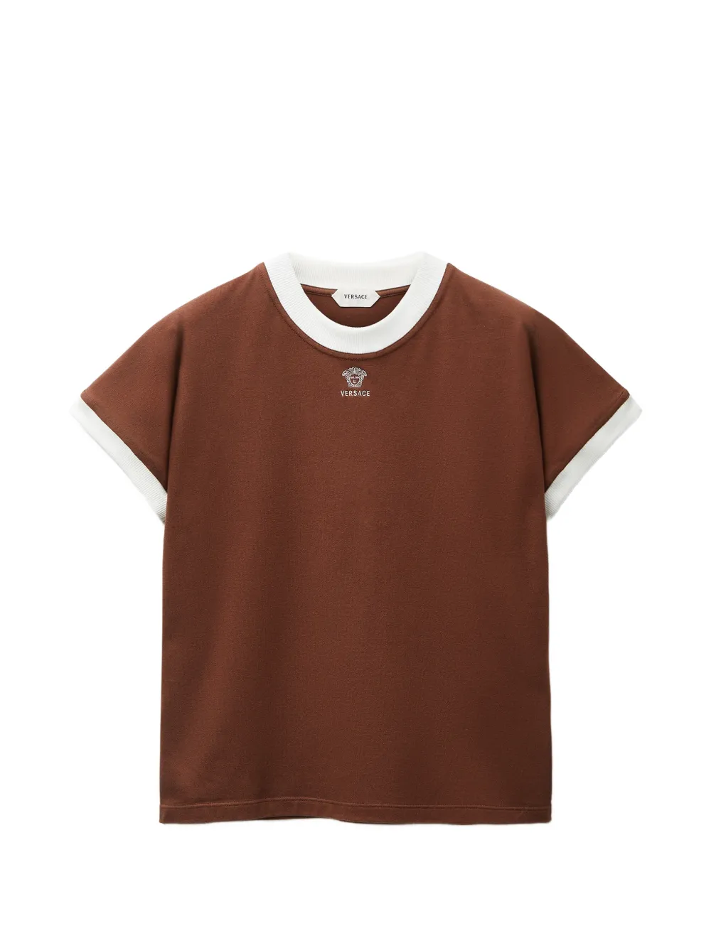 Versace T-shirt con logo ricamato - Marrone