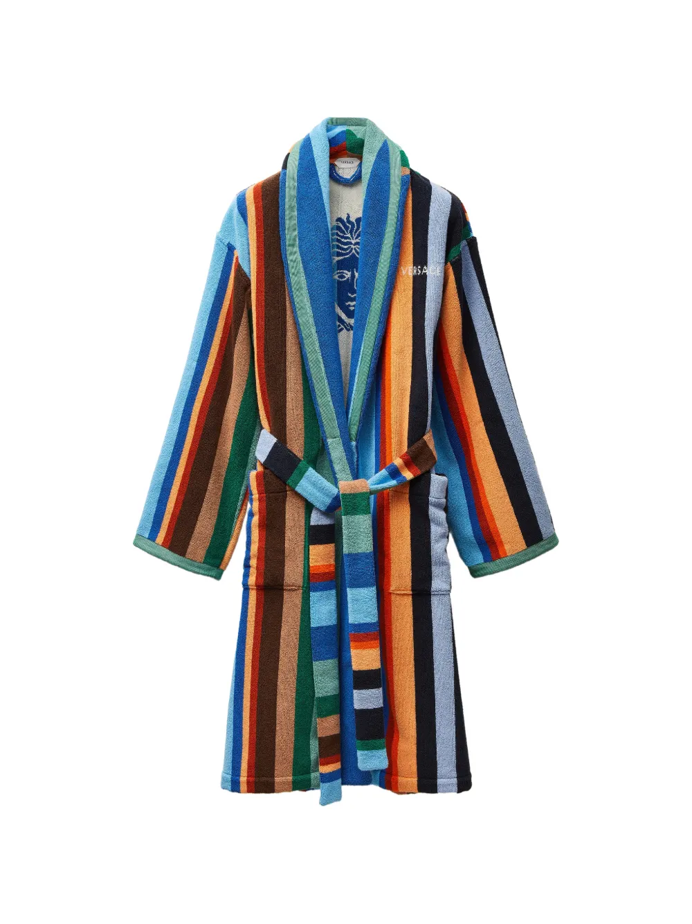 Versace Home striped cotton-terry jacquard bathrobe - Blu
