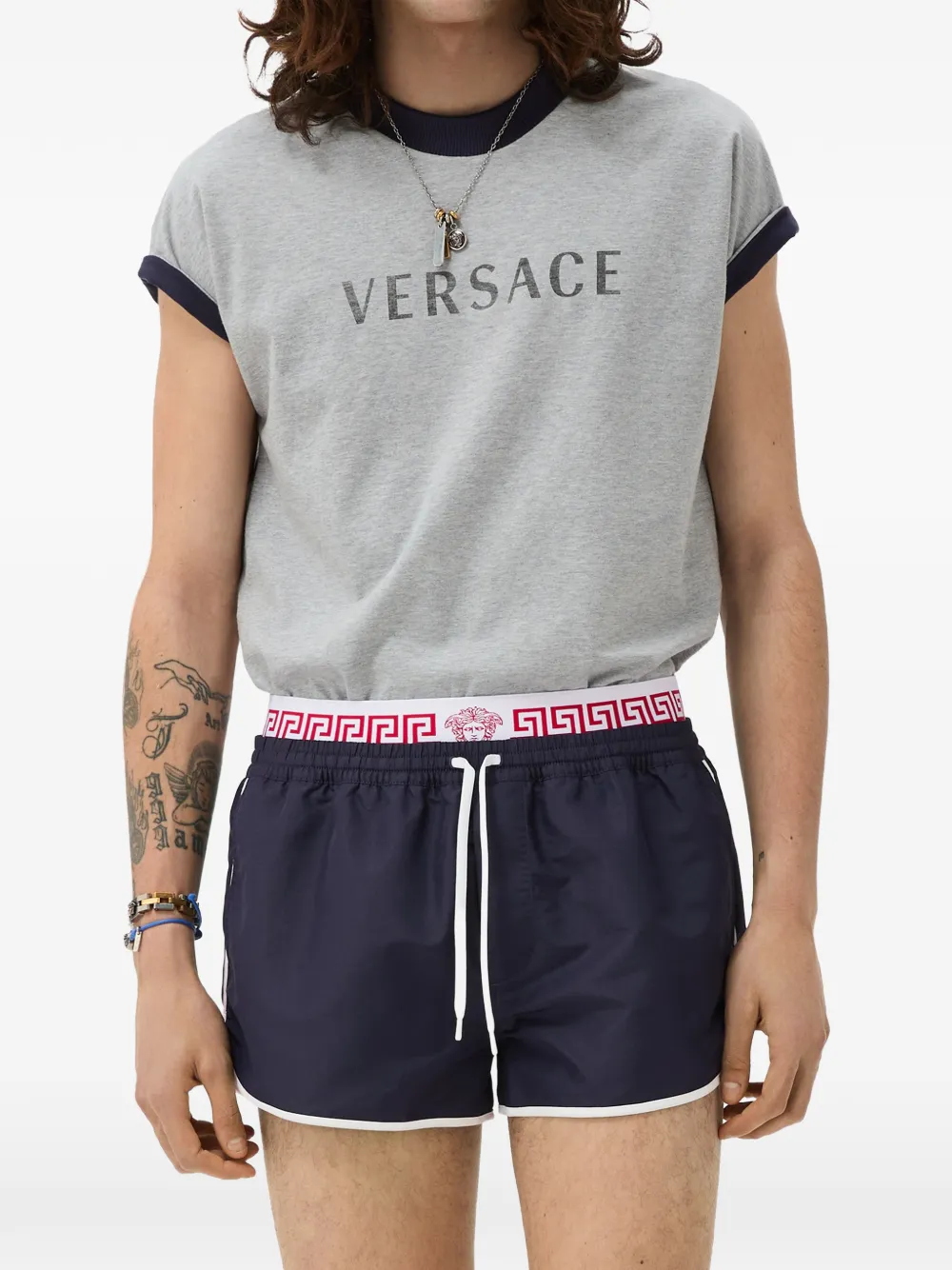 Versace Zwembroek met dubbele tailleband Blauw