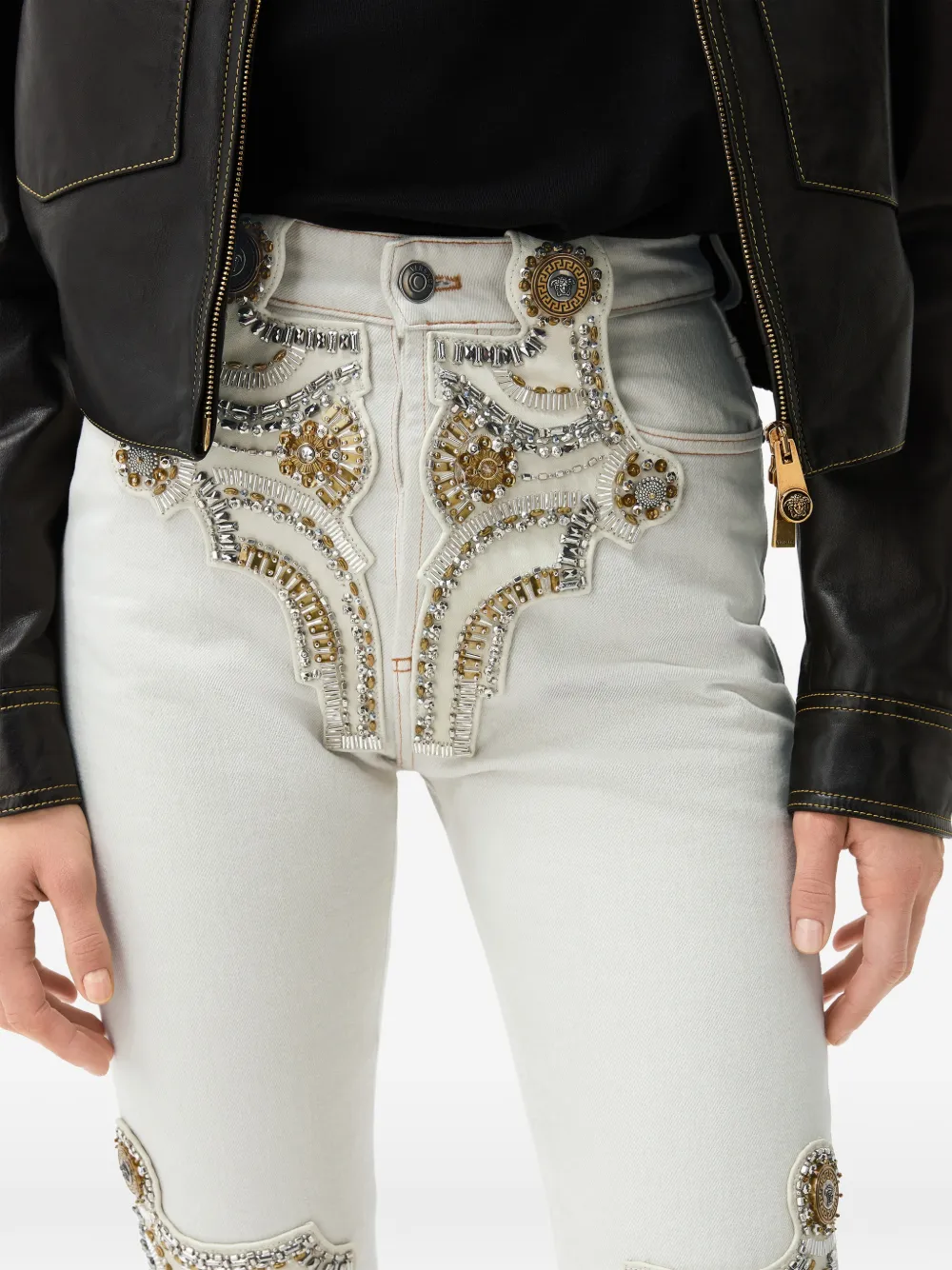 Versace Straight jeans met borduurwerk Beige