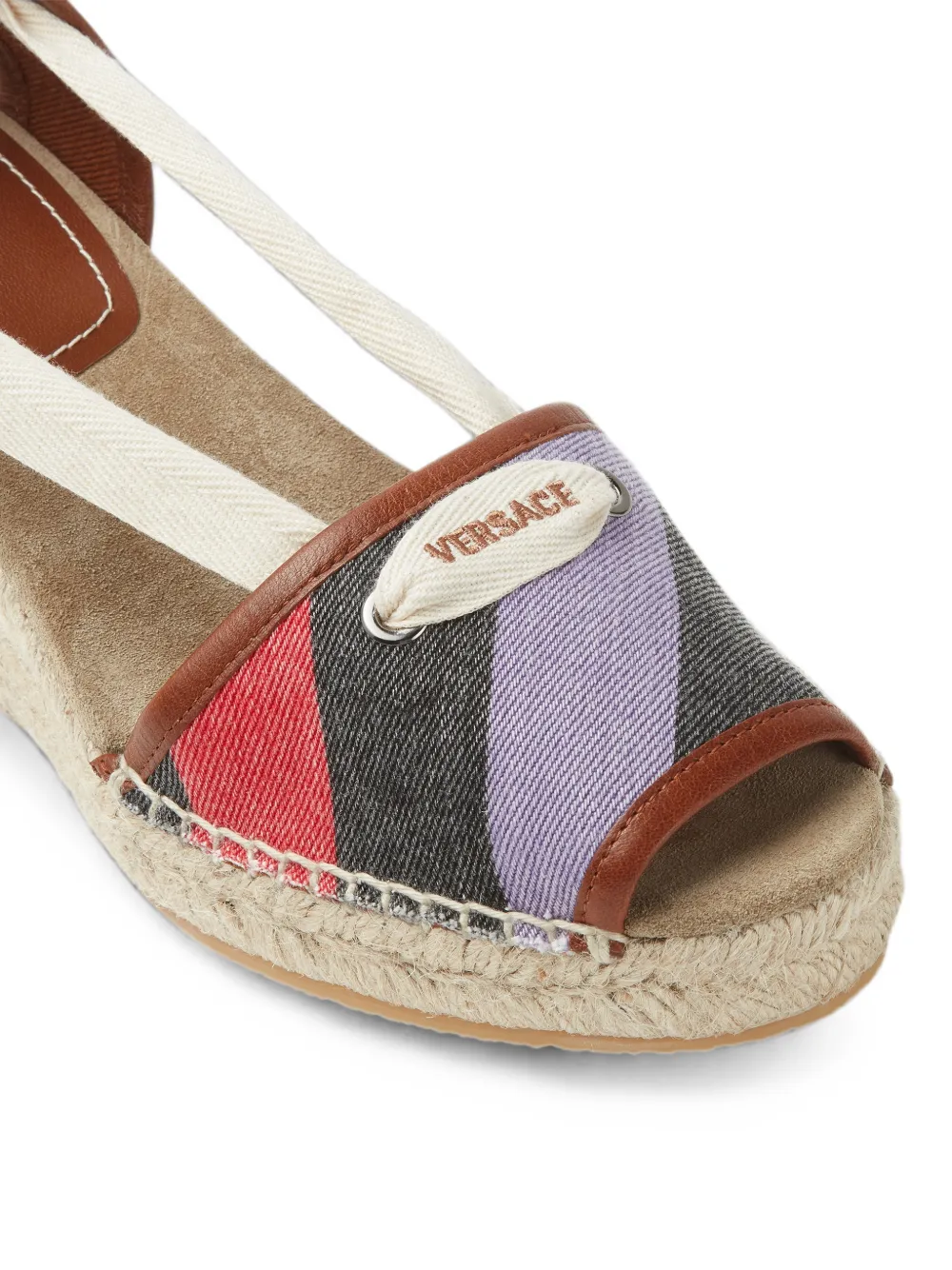Versace Lola striped denim wedge sandals 65 mm Beige
