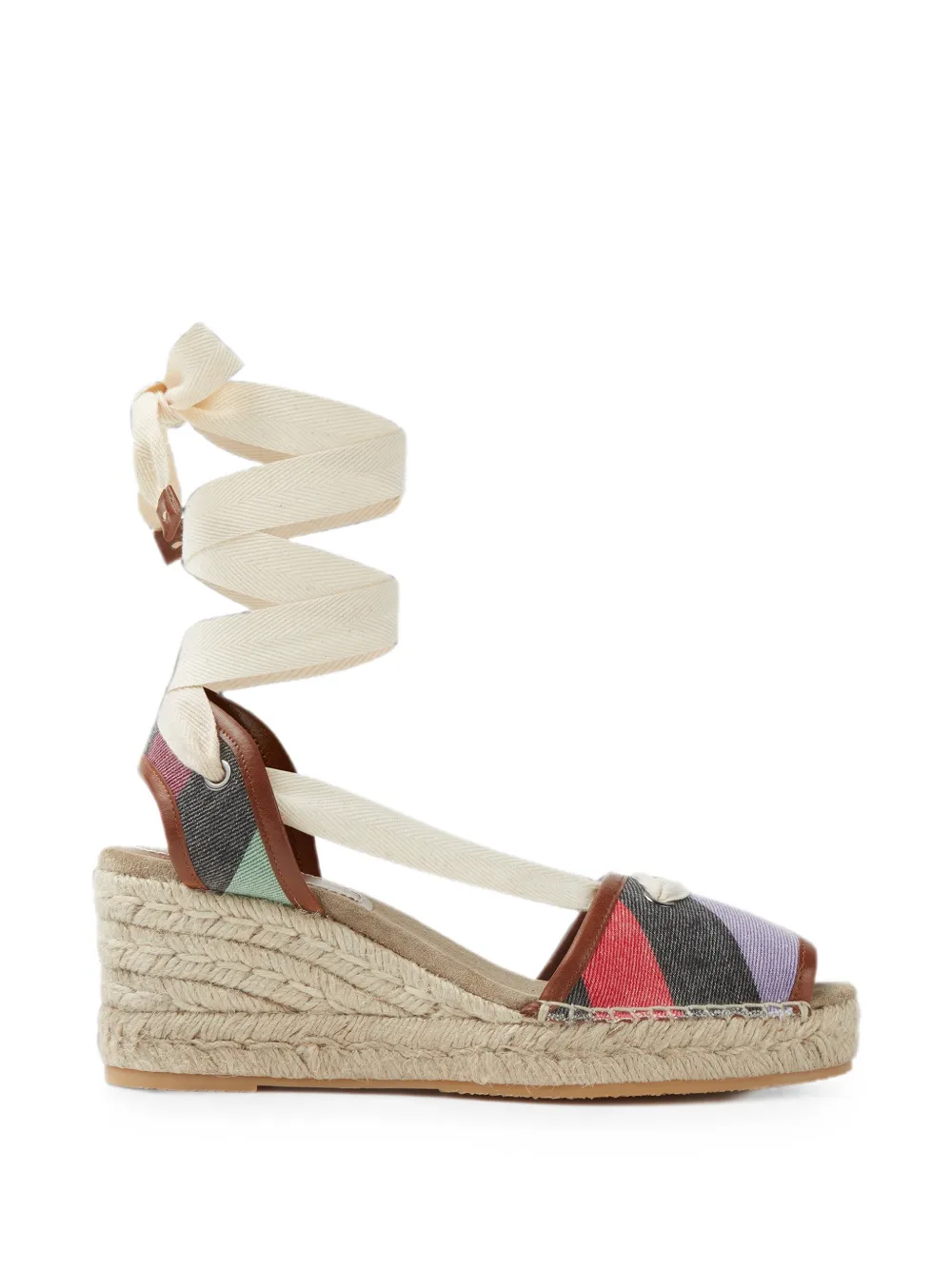 Versace Lola striped denim wedge sandals 65 mm - Neutrals