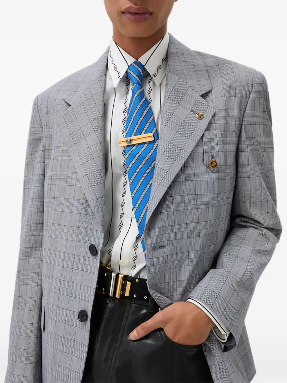 Versace Gestreepte stropdas met Greca-patroon Rood