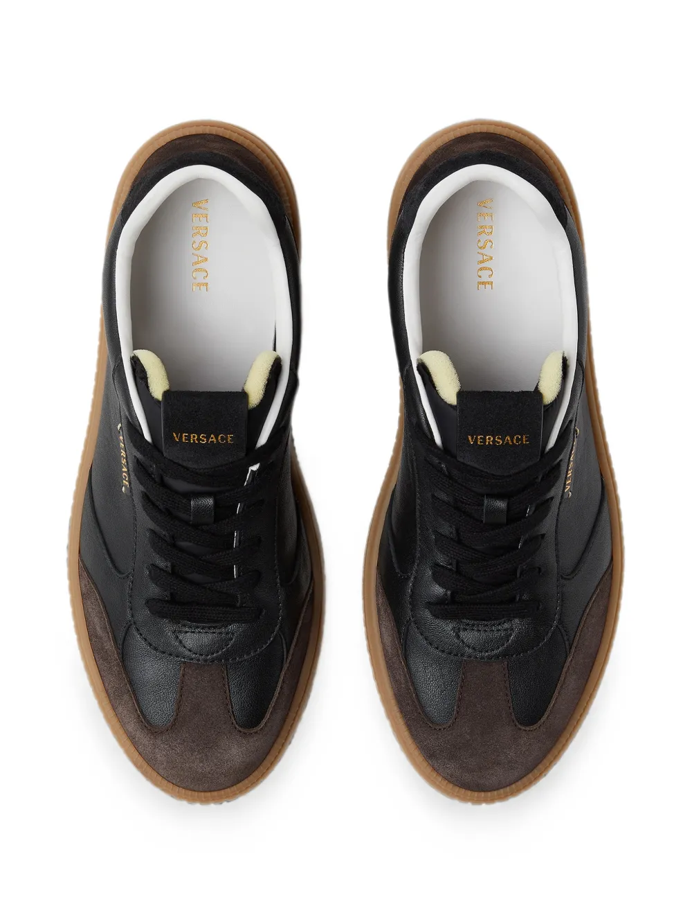 Versace Greca Court nappa en suède sneakers Zwart