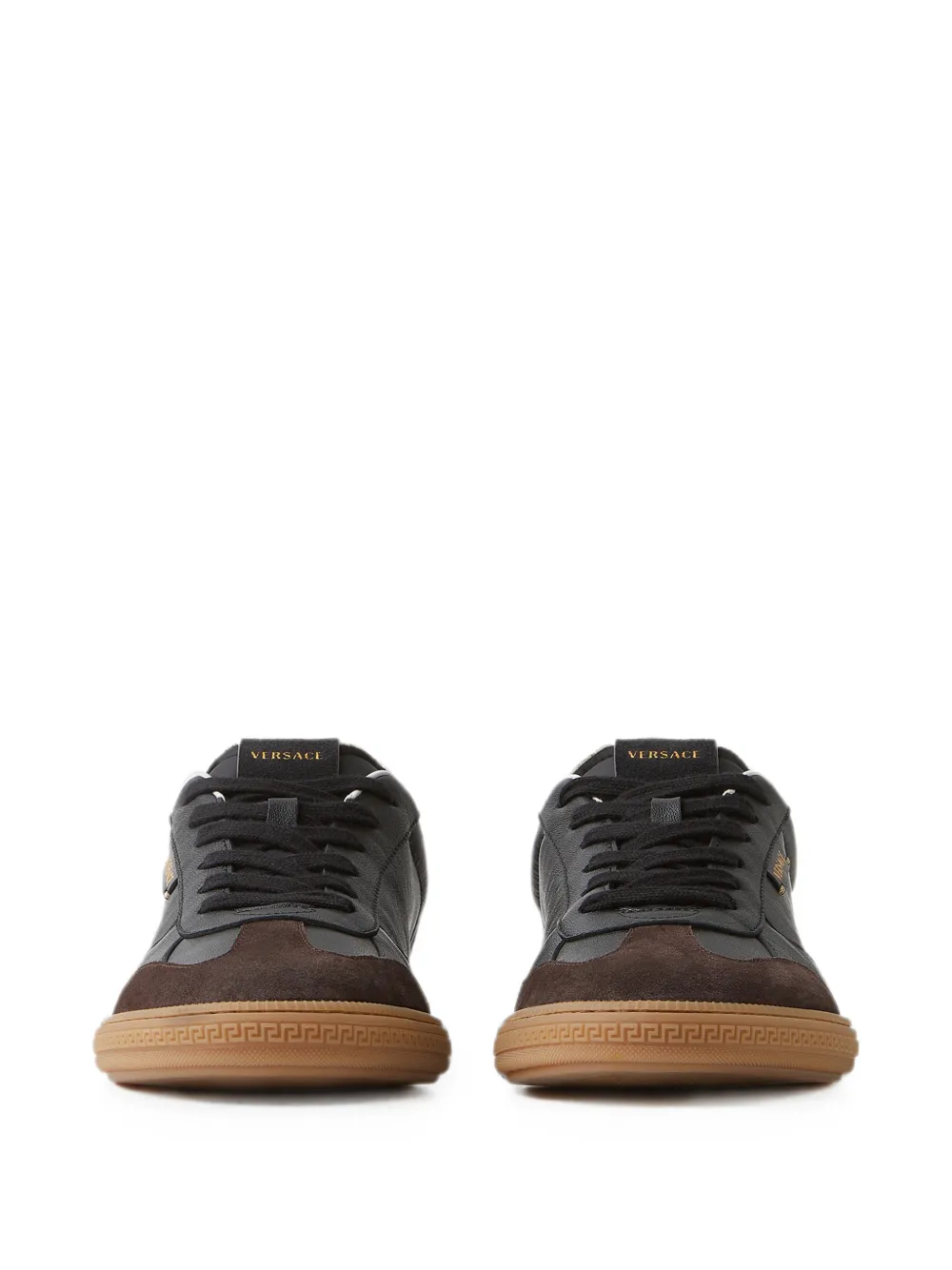 Versace Greca Court nappa en suède sneakers Zwart