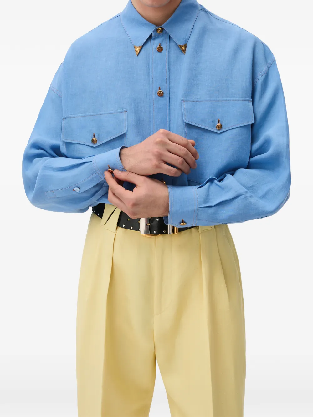 Versace Linnen overhemd Blauw