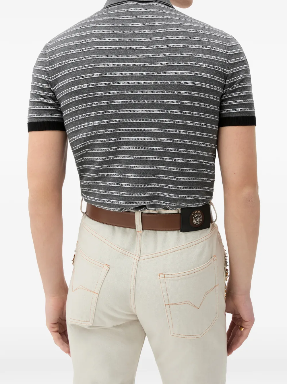 Versace Gebreide polo van katoenblend met jacquard Grijs