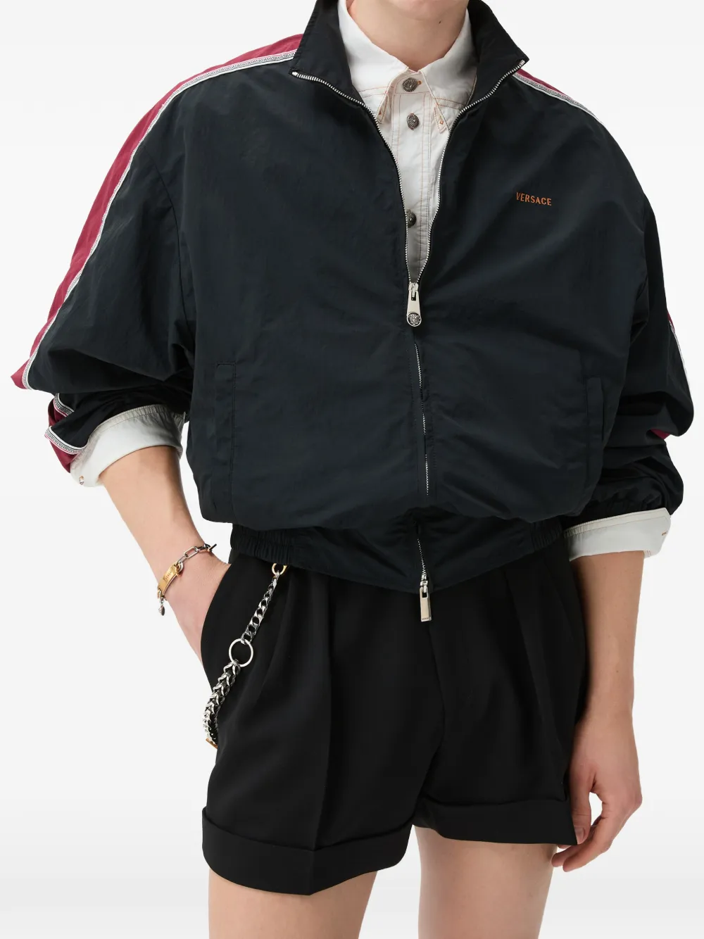 Versace Nylon blouse met geborduurd logo Zwart
