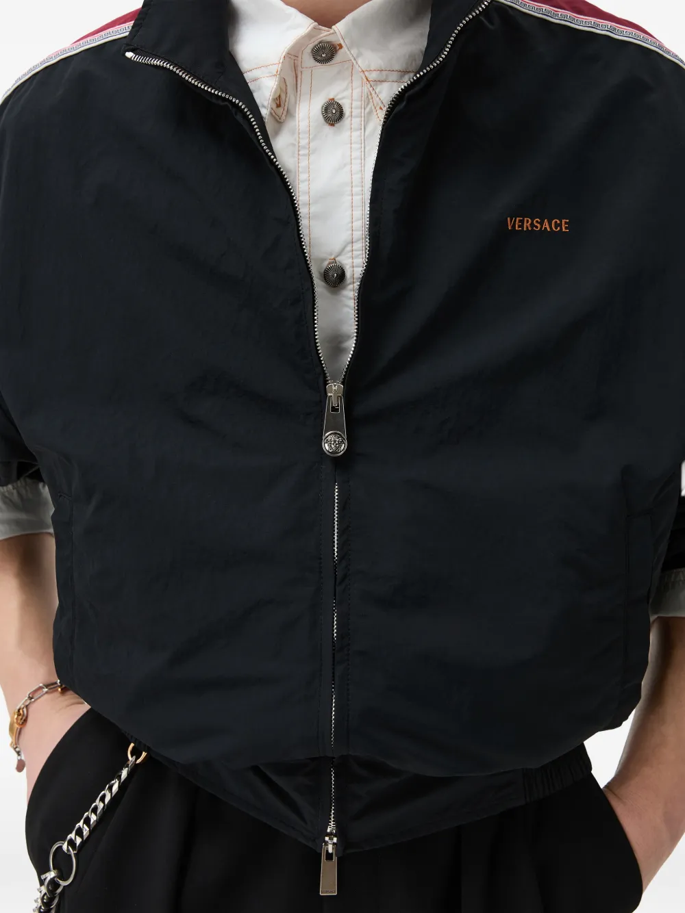 Versace Nylon blouse met geborduurd logo Zwart
