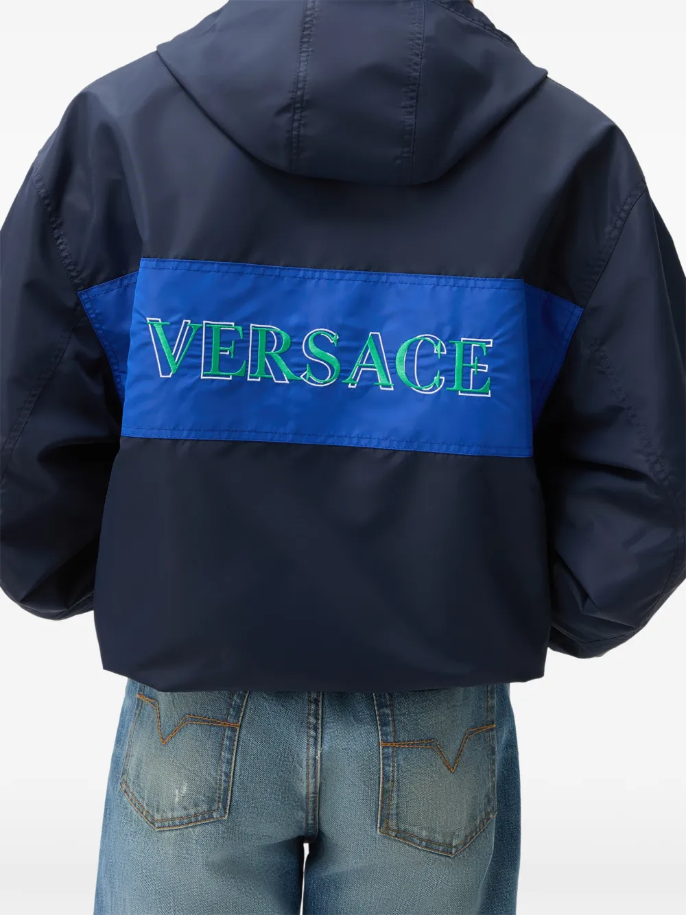 Versace Nylon windjack met borduurwerk Blauw