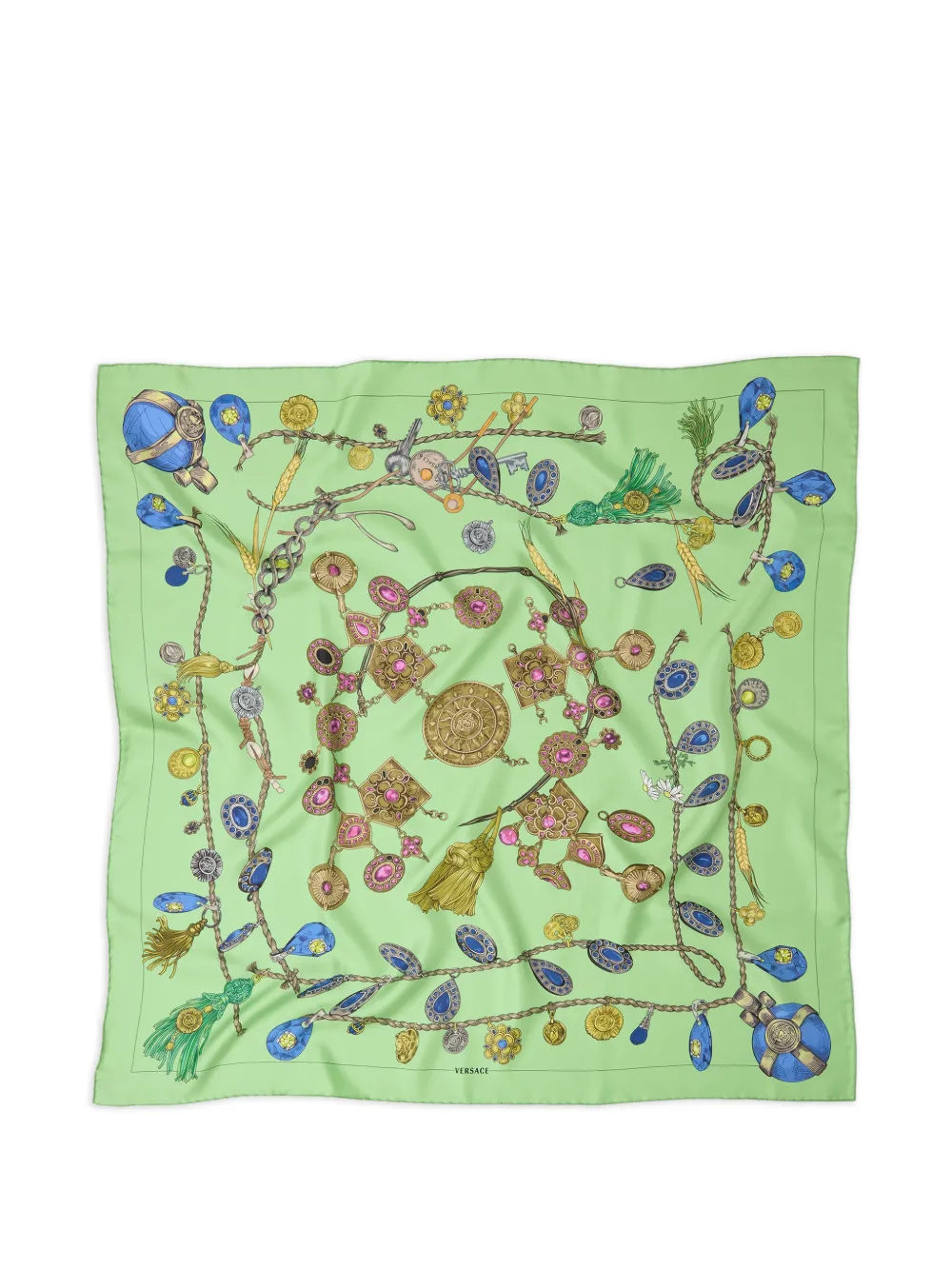 Versace Foulard in twill di seta con stampa 90 cm - Verde
