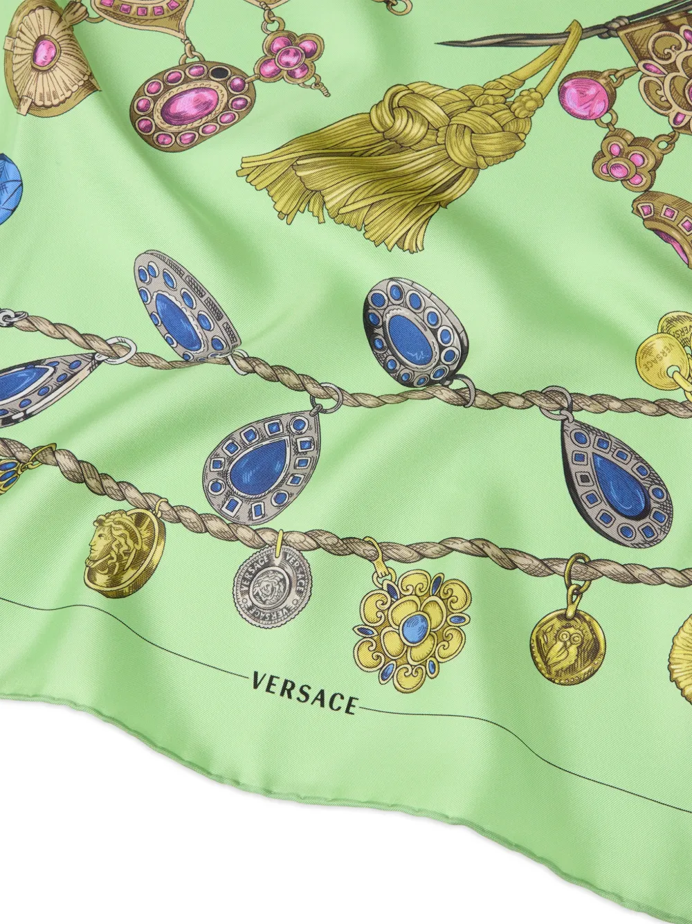 Versace Zijden twill sjaal met print Groen