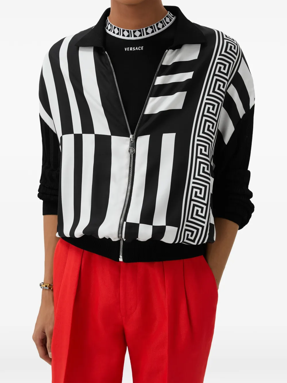 Versace Zijden vest met print en rits Zwart