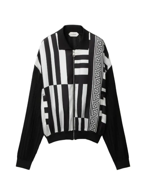 Versace printed silk inserts knit zip cardigan