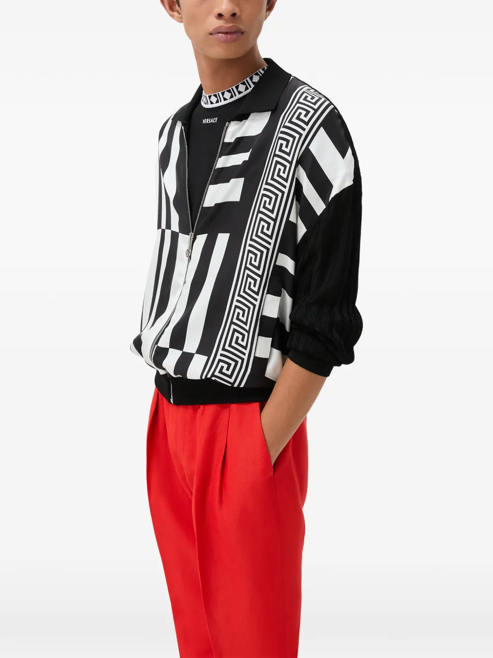 Versace Zijden vest met print en rits Zwart