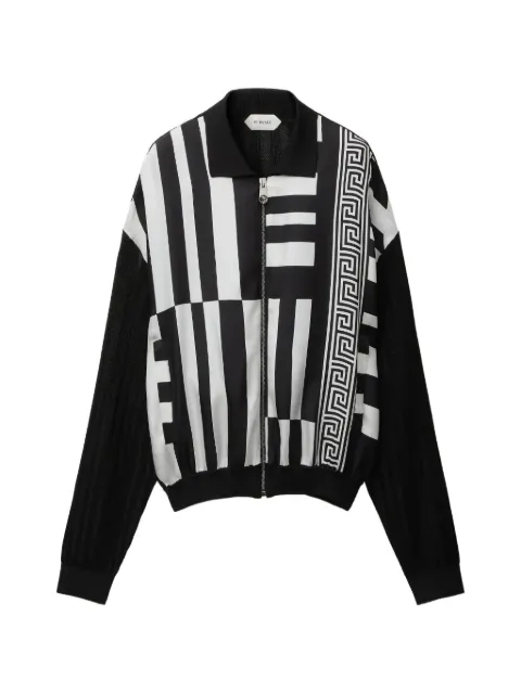 Versace knit zip cardigan with printed silk inserts