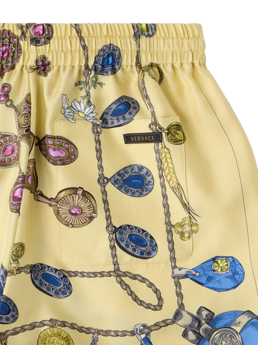 Versace Zijden twill shorts met print Geel