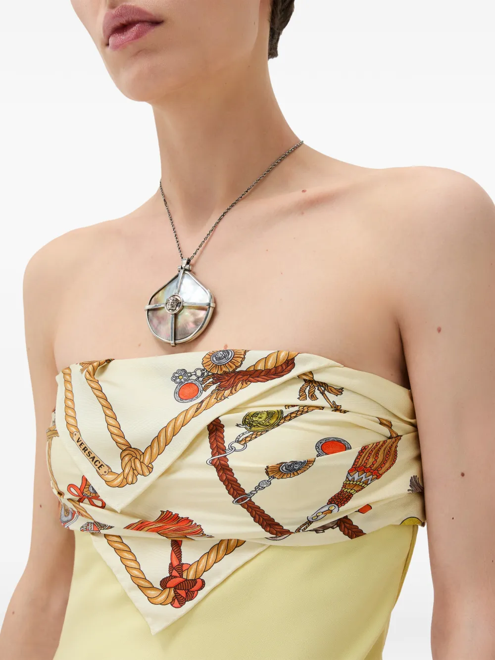 Versace Zijde-twill mini-jurk met sjaaldetail Groen