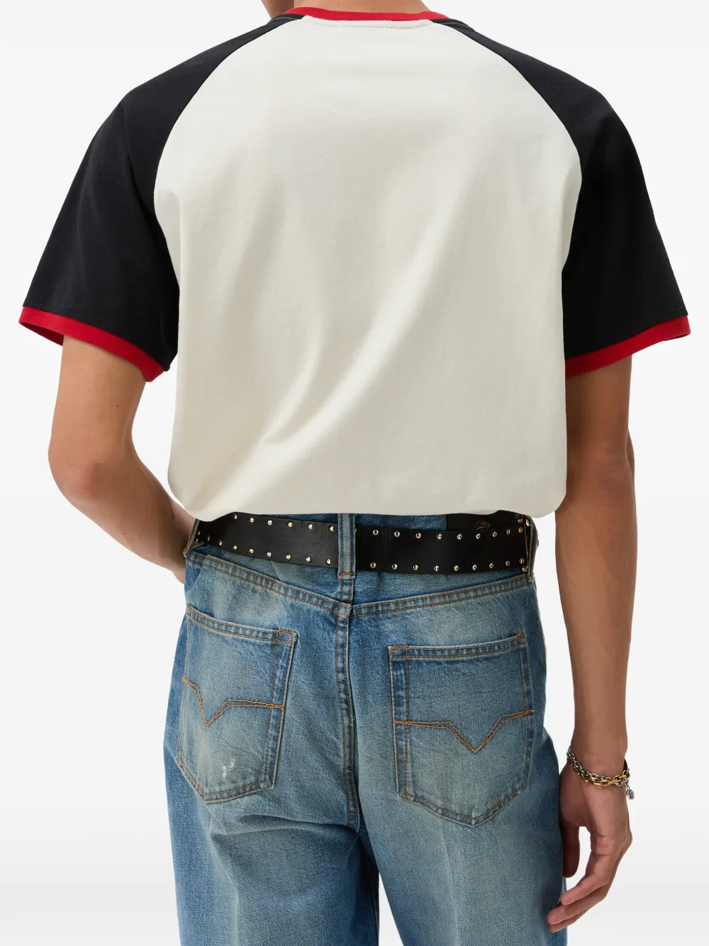 Versace Regular katoenen jersey T-shirt met print Beige