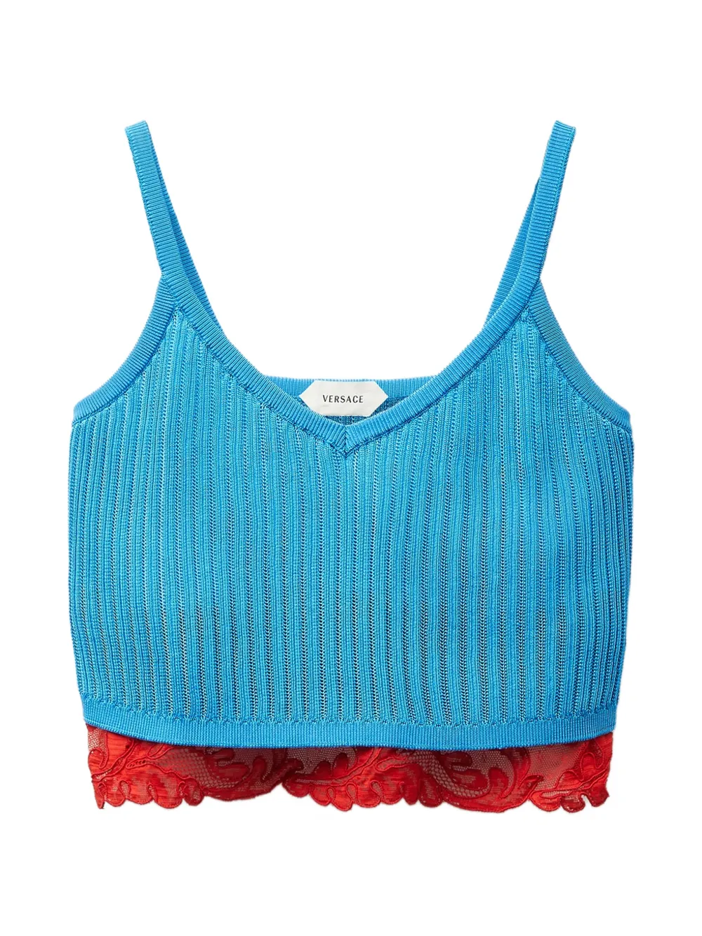 Versace Canotta in misto viscosa a coste con bordo in pizzo - Blu