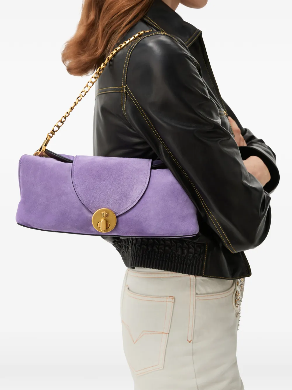 Versace Medusa '95 suède clutch Paars