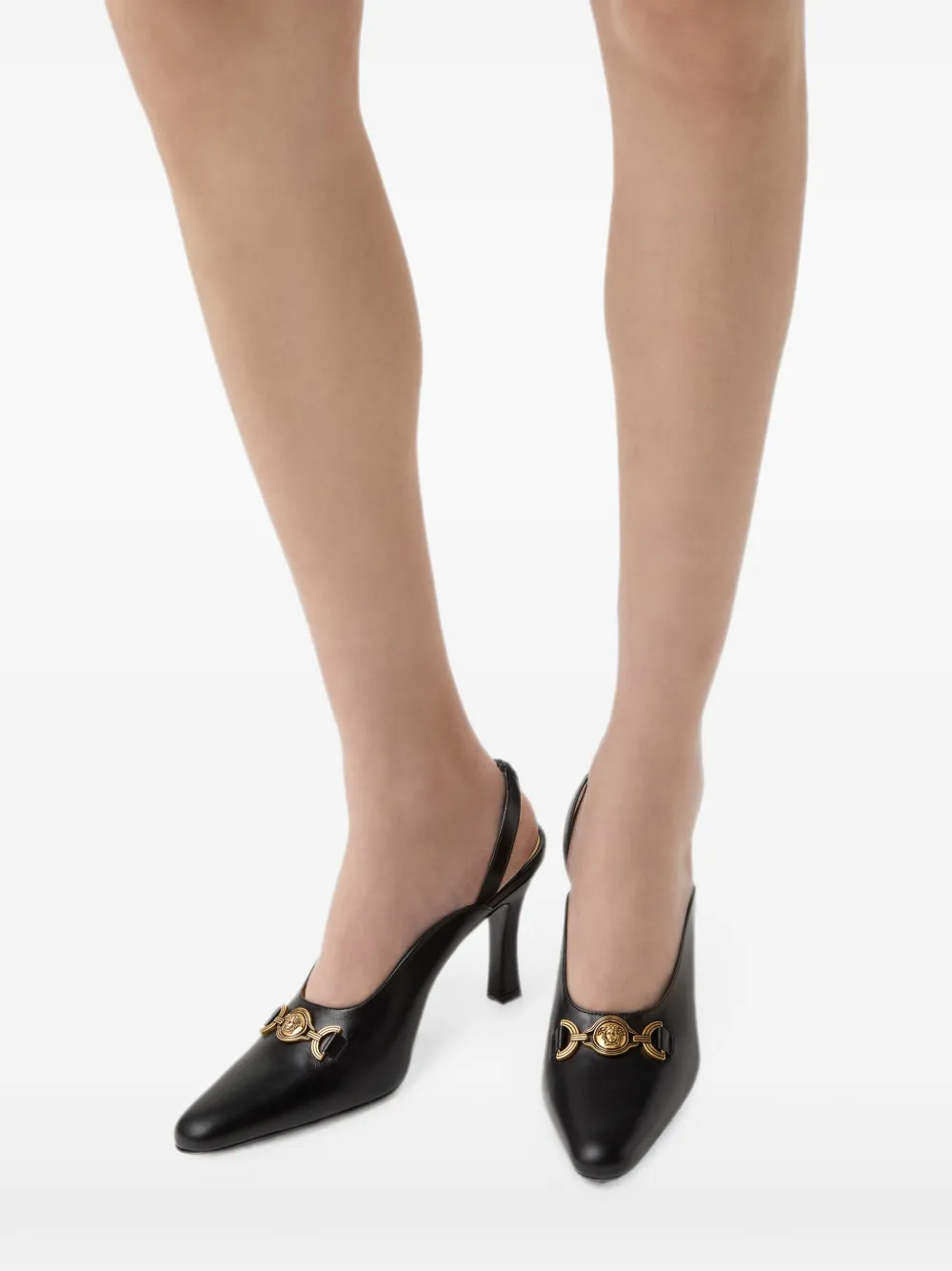Versace Marisa leren slingback pumps 90 mm Zwart